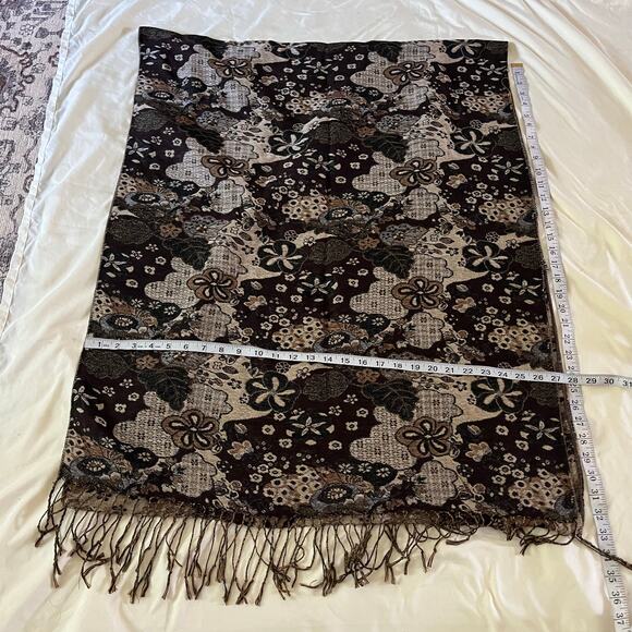 Dark Brown Floral Fringe Scarf Cottage Forest Fairy Goblin Grunge - Picture 5 of 5